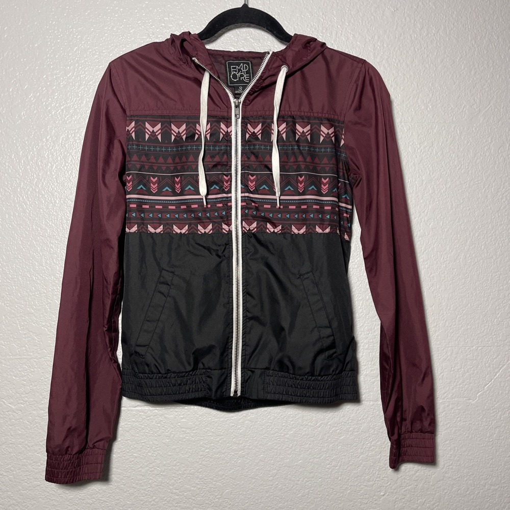 Empyre Windbreaker Jacket Women's Small Hooded Full Zip Drawstring Aztec